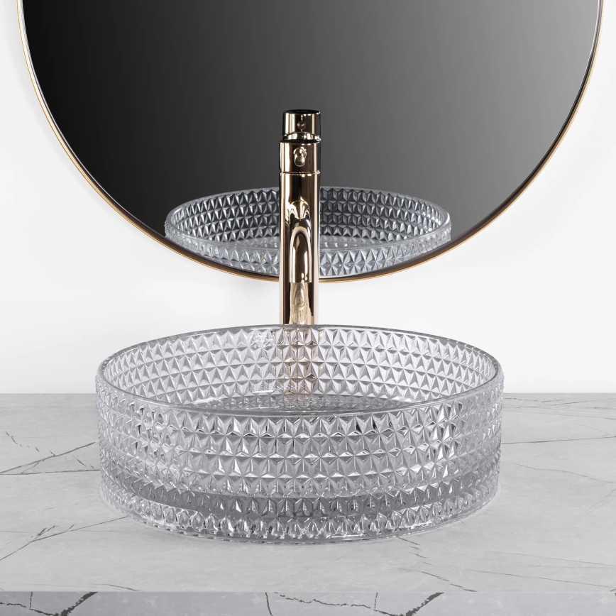 REA-U9615 - Lavatório de bancada CRISTAL Ø 35,5 cm vidro/cinzento