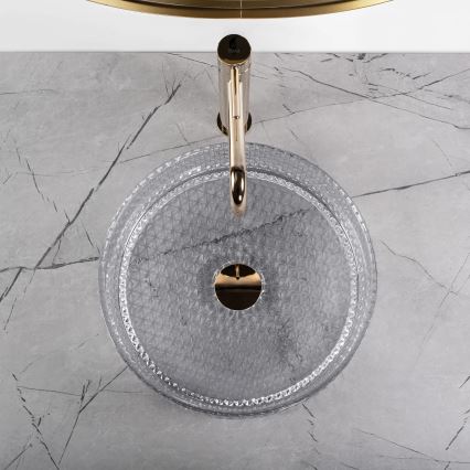 REA-U9615 - Lavatório de bancada CRISTAL Ø 35,5 cm vidro/cinzento
