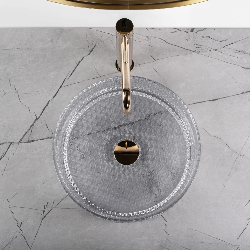 REA-U9615 - Lavatório de bancada CRISTAL Ø 35,5 cm vidro/cinzento