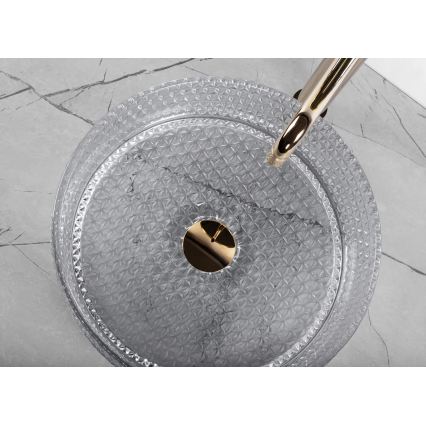 REA-U9615 - Lavatório de bancada CRISTAL Ø 35,5 cm vidro/cinzento