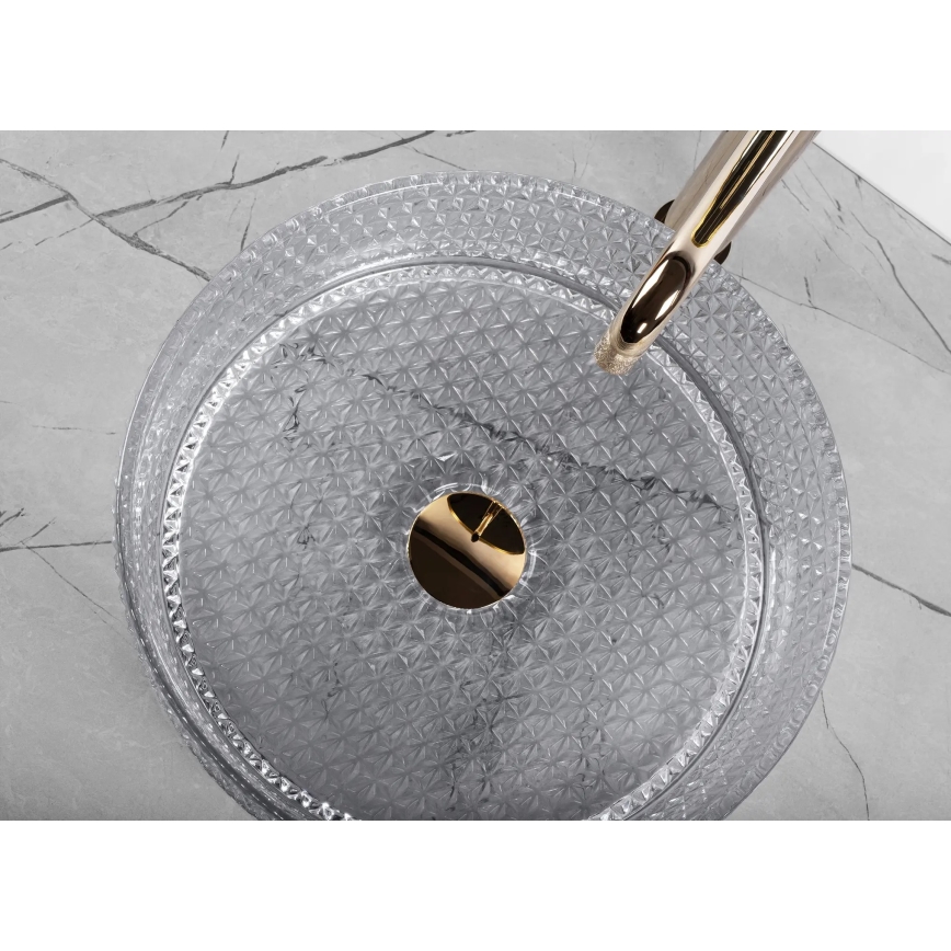 REA-U9615 - Lavatório de bancada CRISTAL Ø 35,5 cm vidro/cinzento