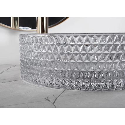 REA-U9615 - Lavatório de bancada CRISTAL Ø 35,5 cm vidro/cinzento