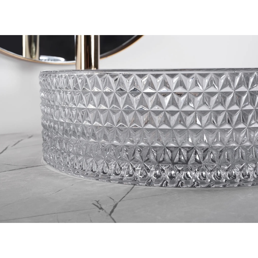 REA-U9615 - Lavatório de bancada CRISTAL Ø 35,5 cm vidro/cinzento