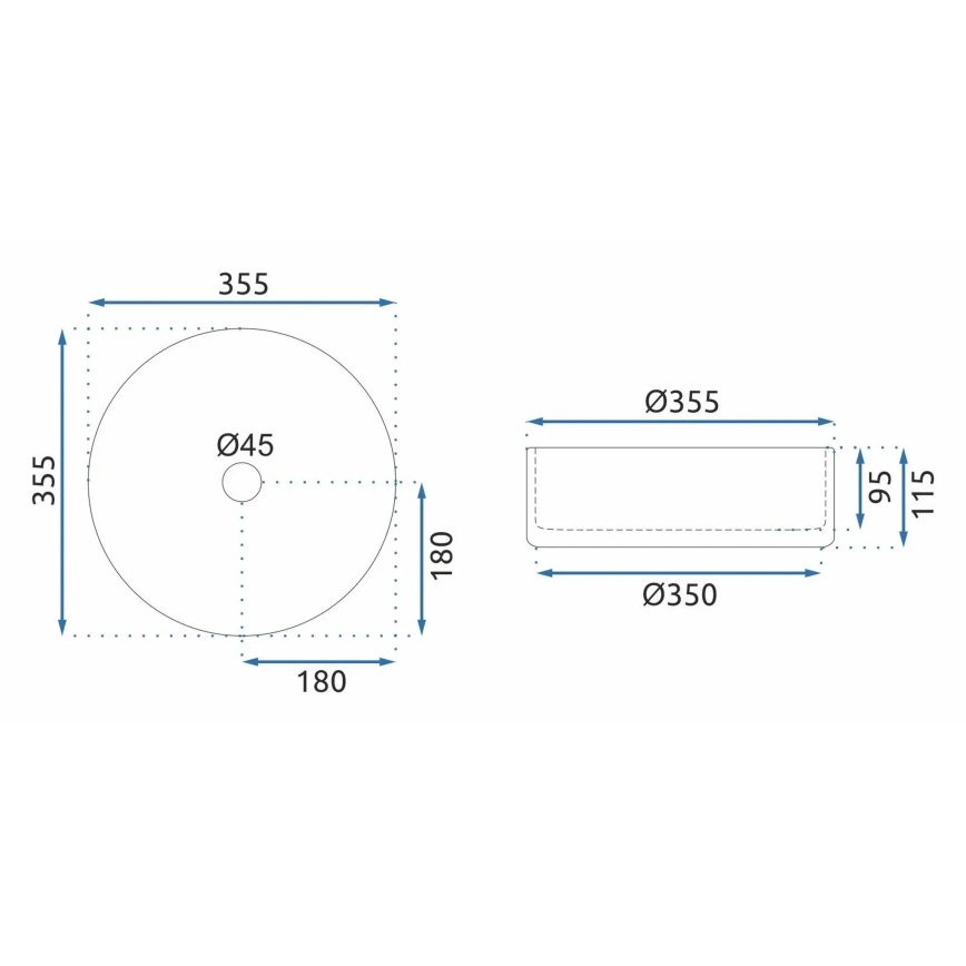 REA-U9615 - Lavatório de bancada CRISTAL Ø 35,5 cm vidro/cinzento