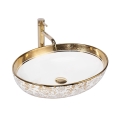 REA-U9650 - Lavatório de bancada MARGOT 40x52 cm cerâmica/branco/dourado