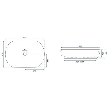 REA-U9653 - Lavatório para bancada CLEO 41x60,5 cm cerâmica/branco mate