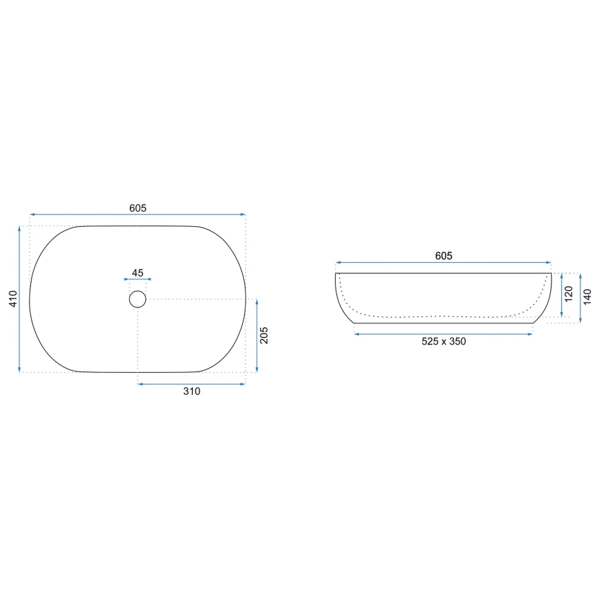 REA-U9653 - Lavatório para bancada CLEO 41x60,5 cm cerâmica/branco mate