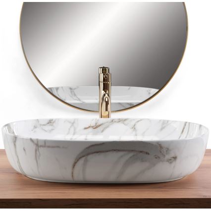 REA-U9656 - Lavatório de bancada CLEO 41x60,5 cm cerâmica/decor em mármore