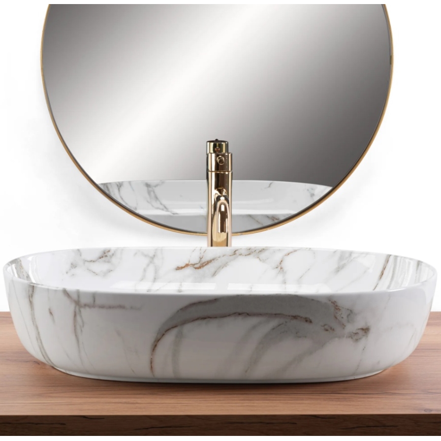 REA-U9656 - Lavatório de bancada CLEO 41x60,5 cm cerâmica/decor em mármore