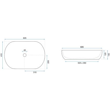 REA-U9656 - Lavatório de bancada CLEO 41x60,5 cm cerâmica/decor em mármore