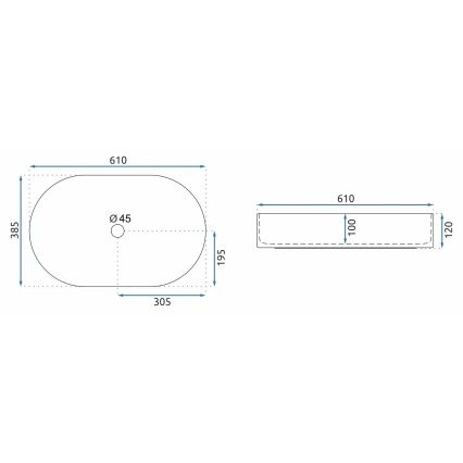 REA-U9657 - Lavatório para bancada NADIA 38,5 x 61 cm, cerâmica/branco mate