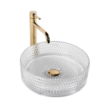 REA-U9670 - Lavatório de bancada CRISTAL diâmetro 35,5 cm vidro/transparente