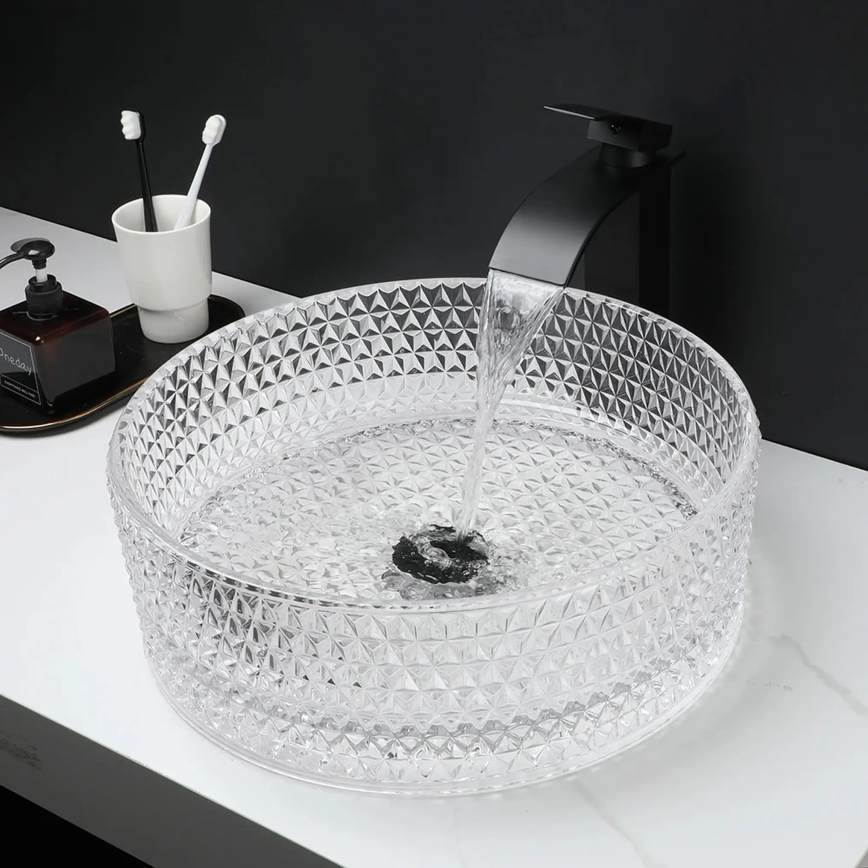 REA-U9670 - Lavatório de bancada CRISTAL diâmetro 35,5 cm vidro/transparente