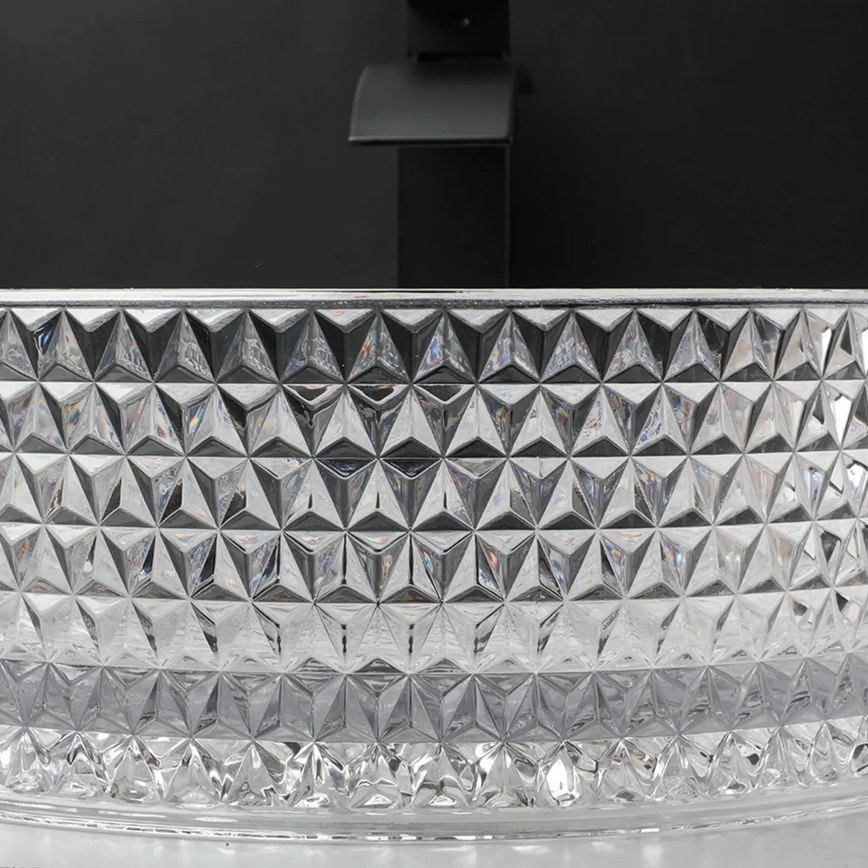 REA-U9670 - Lavatório de bancada CRISTAL diâmetro 35,5 cm vidro/transparente