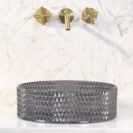REA-U9671 - Lavatório de bancada CRISTAL diâmetro 35,5 cm vidro/cinzento fumê