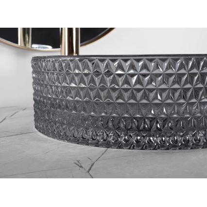 REA-U9671 - Lavatório de bancada CRISTAL diâmetro 35,5 cm vidro/cinzento fumê
