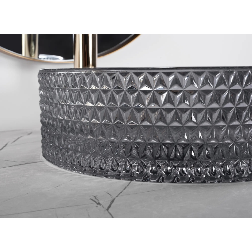 REA-U9671 - Lavatório de bancada CRISTAL diâmetro 35,5 cm vidro/cinzento fumê