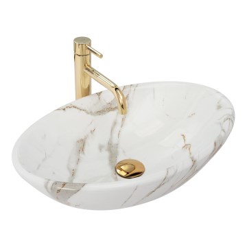 REA-U9685 - Lavatório PAMELA para bancada 33x53 cm, cerâmica com decoração em mármore