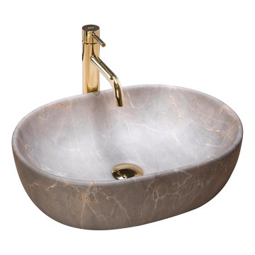 REA-U9887 - Lavatório de bancada LARA 35x48,5 cm cerâmica/cinzento/decoração em mármore