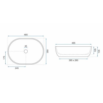 REA-U9887 - Lavatório de bancada LARA 35x48,5 cm cerâmica/cinzento/decoração em mármore