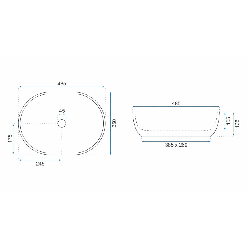 REA-U9887 - Lavatório de bancada LARA 35x48,5 cm cerâmica/cinzento/decoração em mármore