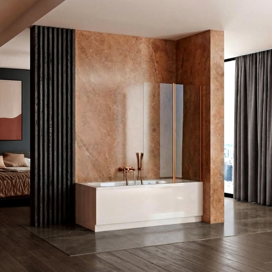 REA-W5696 - Painel dobrável para banheira AGAT 140x80 cm cobre escovado/vidro transparente