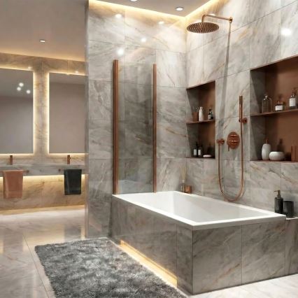 REA-W5696 - Painel dobrável para banheira AGAT 140x80 cm cobre escovado/vidro transparente