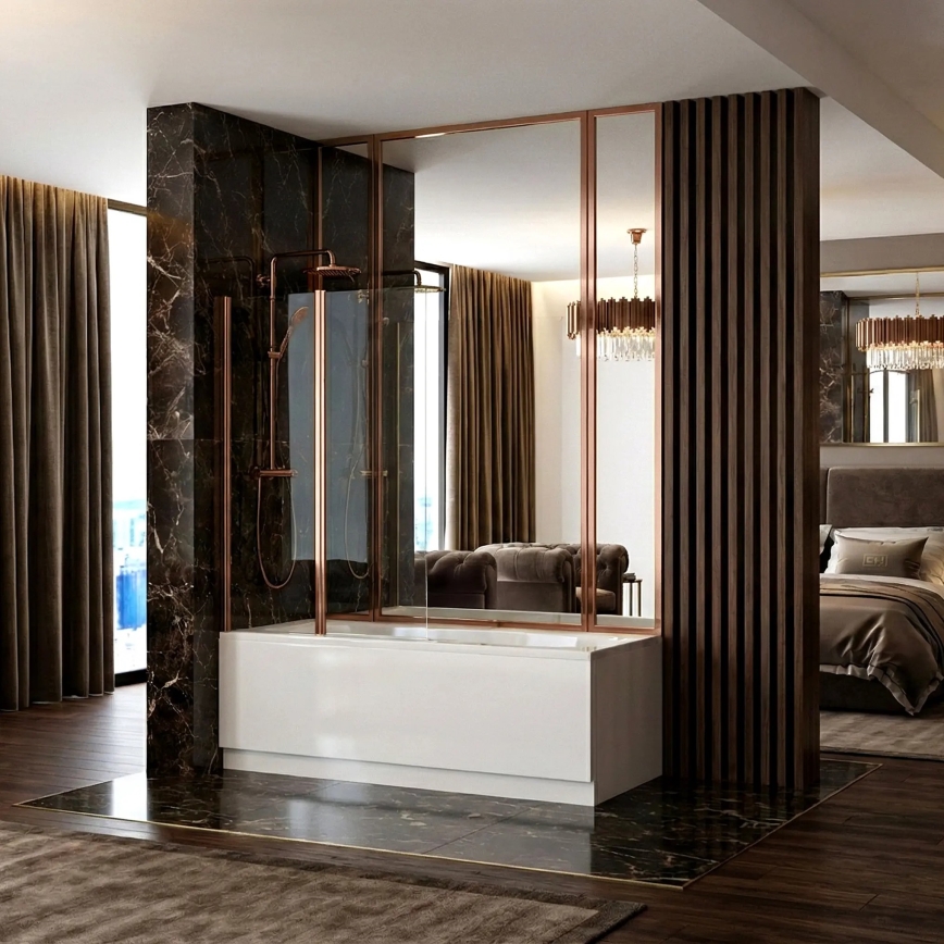 REA-W5696 - Painel dobrável para banheira AGAT 140x80 cm cobre escovado/vidro transparente