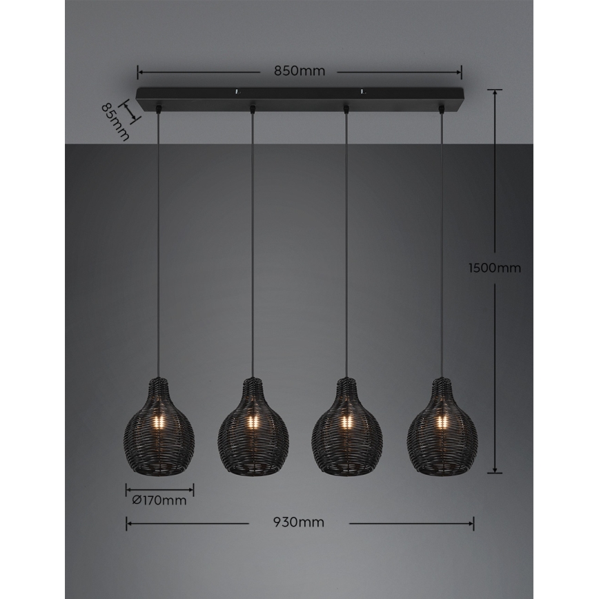 Reality - Lustre com cabo SPROUT 4xE14/30W/230V preto/rattan