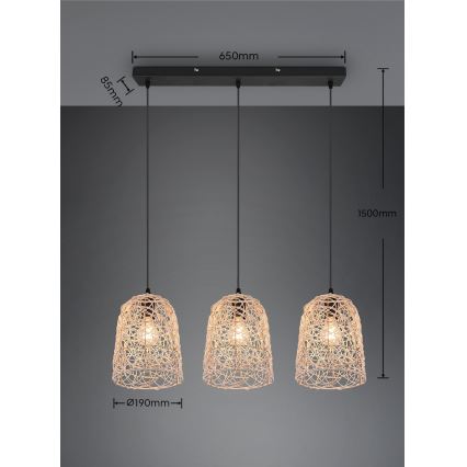 Reality - Lustre suspenso com cabo LOVIS 3xE27/40W/230V preto