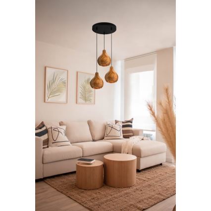 Reality - Lustre suspenso em cabo SPROUT 3xE14/40W/230V castanho/rattan