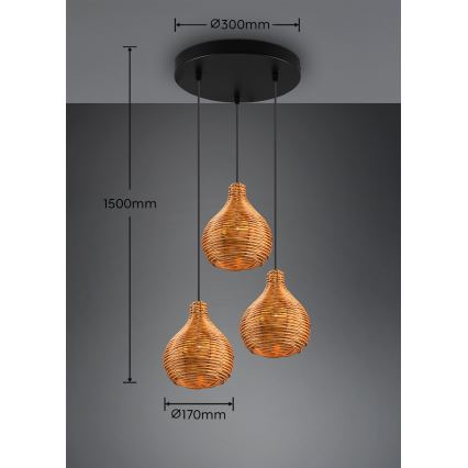 Reality - Lustre suspenso em cabo SPROUT 3xE14/40W/230V castanho/rattan