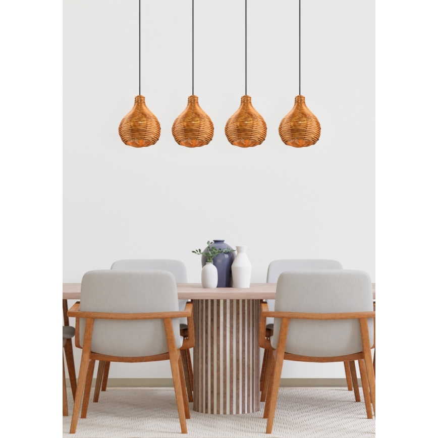 Reality - Lustre suspenso por cabo SPROUT 3xE14/40W/230V castanho/rattan