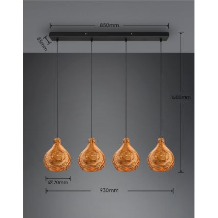 Reality - Lustre suspenso por cabo SPROUT 3xE14/40W/230V castanho/rattan