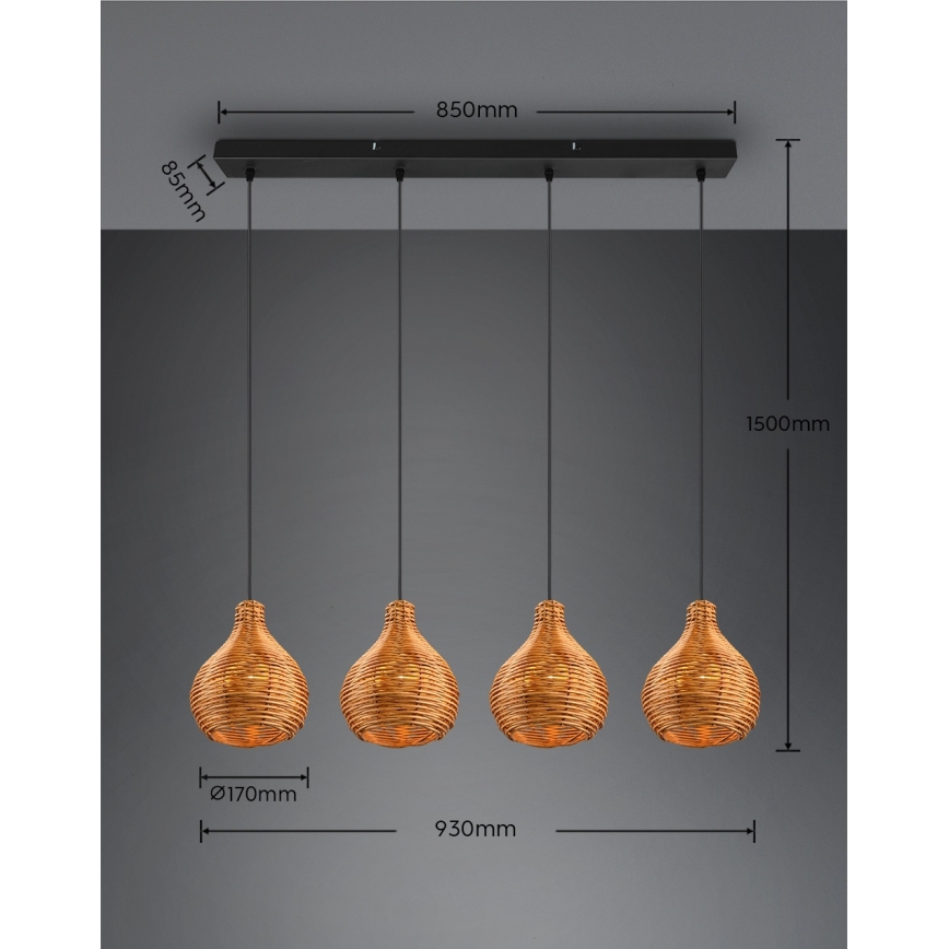 Reality - Lustre suspenso por cabo SPROUT 3xE14/40W/230V castanho/rattan