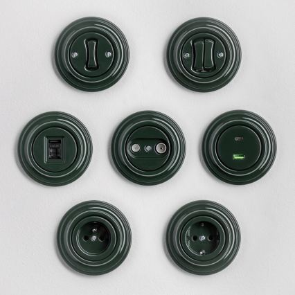 Reblig - Interruptor de escada duplo retro com moldura n.º 6+6, verde