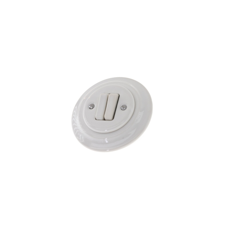 Reblig - Interruptor duplo retrô de porcelana com moldura č. 5, branco