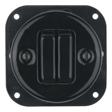 Reblig - Interruptor duplo retro de porcelana sem moldura n.º 5, preto