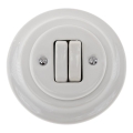 Reblig - Interruptor duplo retro em porcelana com moldura n.º 6+6, branco