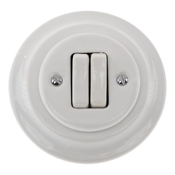Reblig - Interruptor duplo retro em porcelana com moldura n.º 6+6, branco