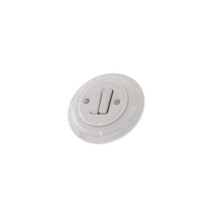 Reblig - Interruptor duplo retro em porcelana com moldura n.º 6+6, branco