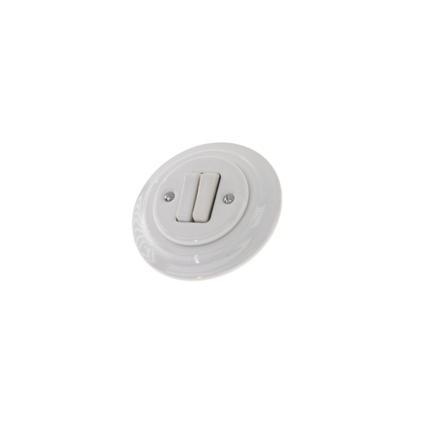 Reblig - Interruptor duplo retro em porcelana com moldura n.º 6+6, branco