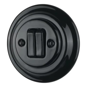 Reblig - Interruptor duplo retro em porcelana com moldura n.º 6+6, preto