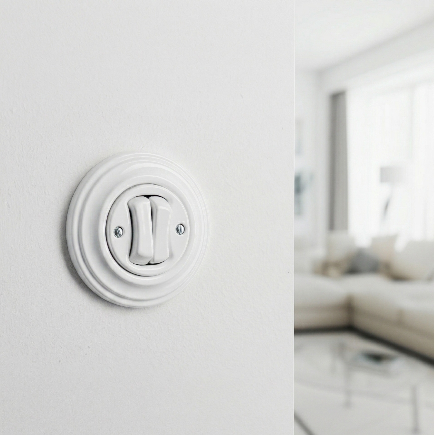 Reblig - Interruptor duplo retro para escadas com moldura n.º 6+6, branco neve