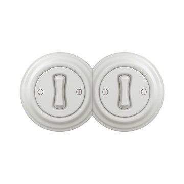 Reblig - Interruptor duplo unipolar de estilo retro com moldura n.º 1, branco cerâmico