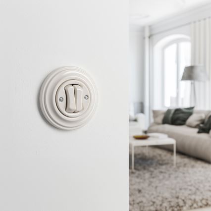 Reblig - Interruptor retro de duas teclas com moldura bege