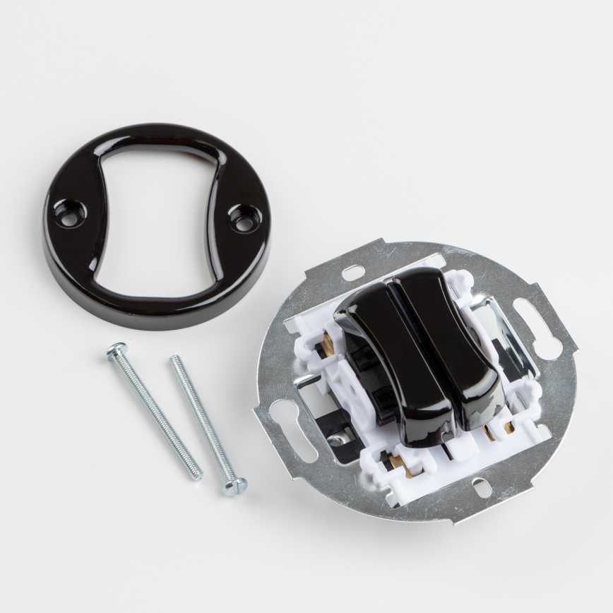 Reblig - Interruptor retro duplo para escadas com moldura n.º 6+6, preto