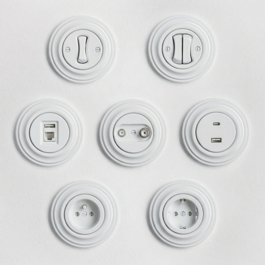 Reblig - Interruptor retrô para escada com moldura n.º 6 branco neve