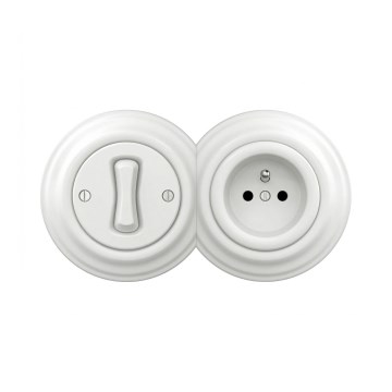 Reblig - Interruptor retro unipolar n.º 1 e tomada 230 V com moldura, branco neve