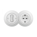 Reblig - Interruptor retro unipolar n.º 1 e tomada SCHUKO 230 V com moldura em branco neve